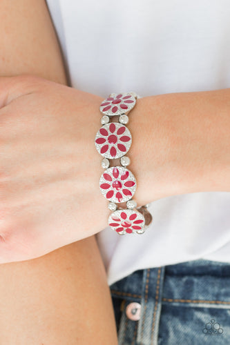 Dancing Dahlias- Red and Silver Bracelet- Paparazzi Accessories