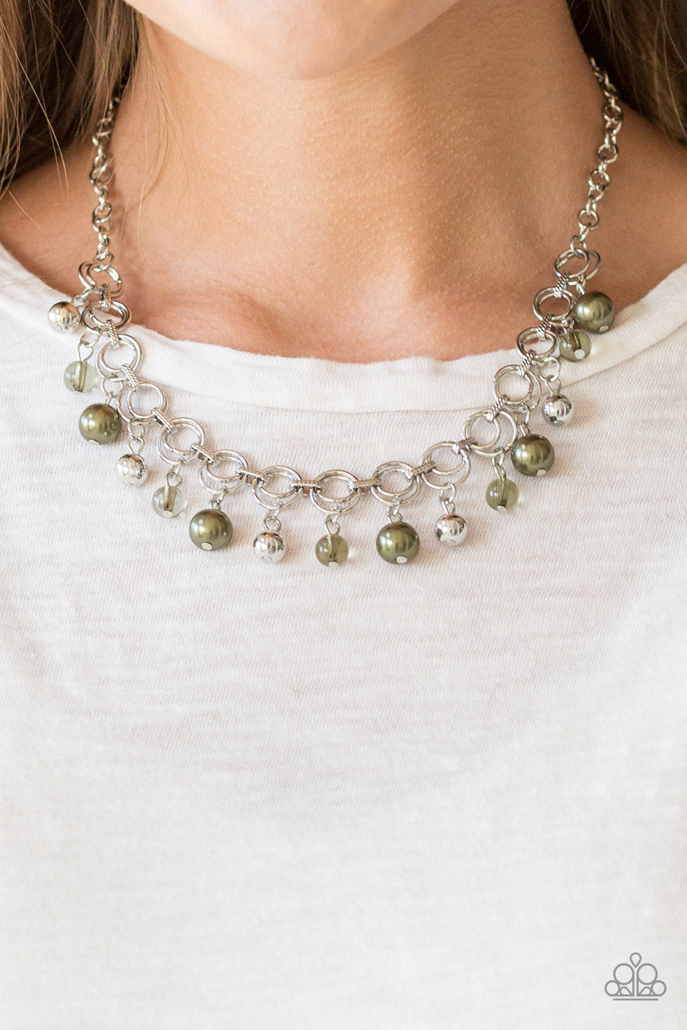 Fiercely Fancy- Green and Silver Necklace- Paparazzi Accessories