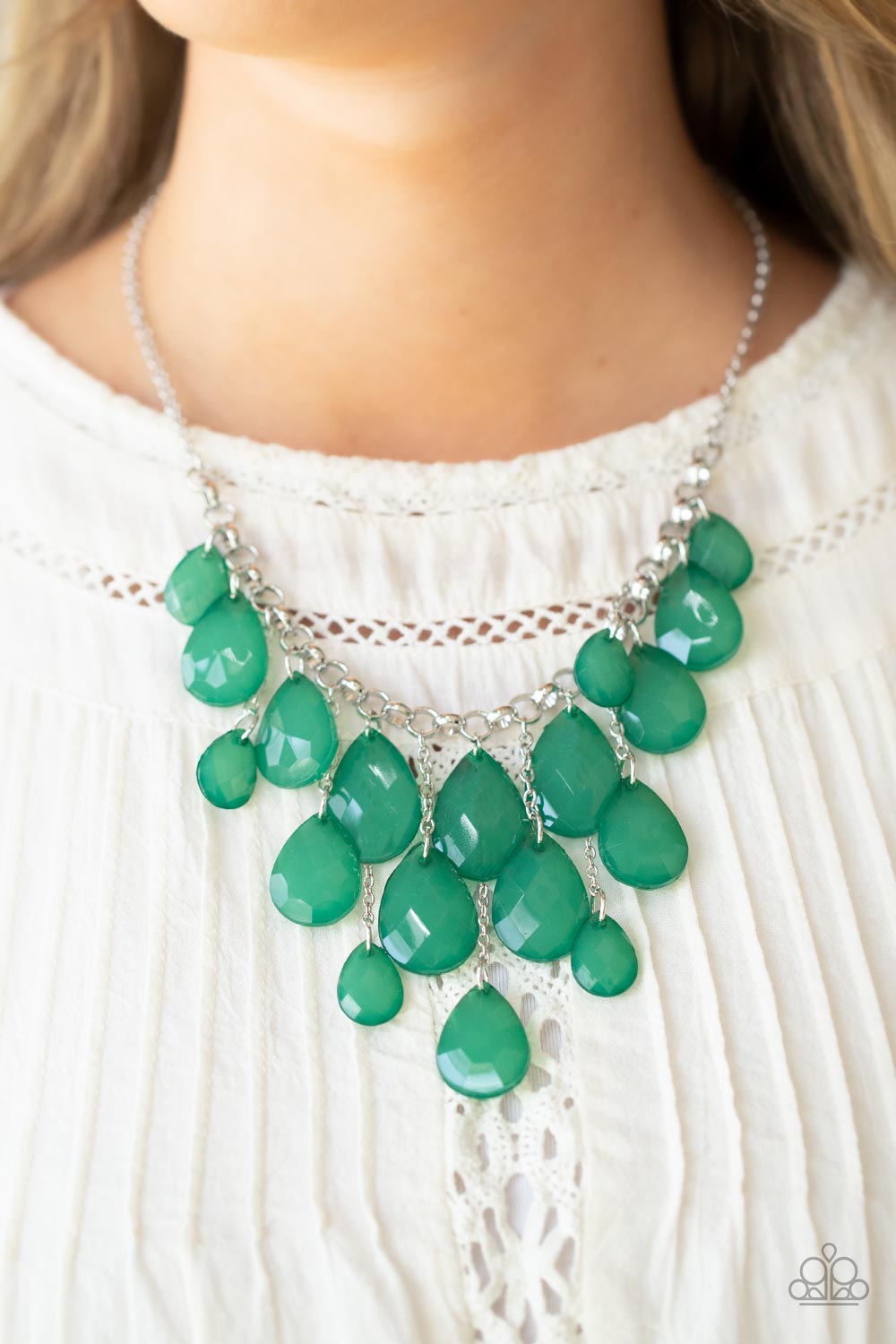 Front Row Flamboyance- Green and Silver Necklace- Paparazzi Accessories