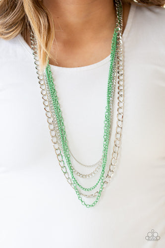 Industrial Vibrance- Green and Silver Necklace- Paparazzi Accessories