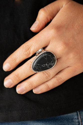 Marble Mecca- Black and Silver Ring- Paparazzi Accessories