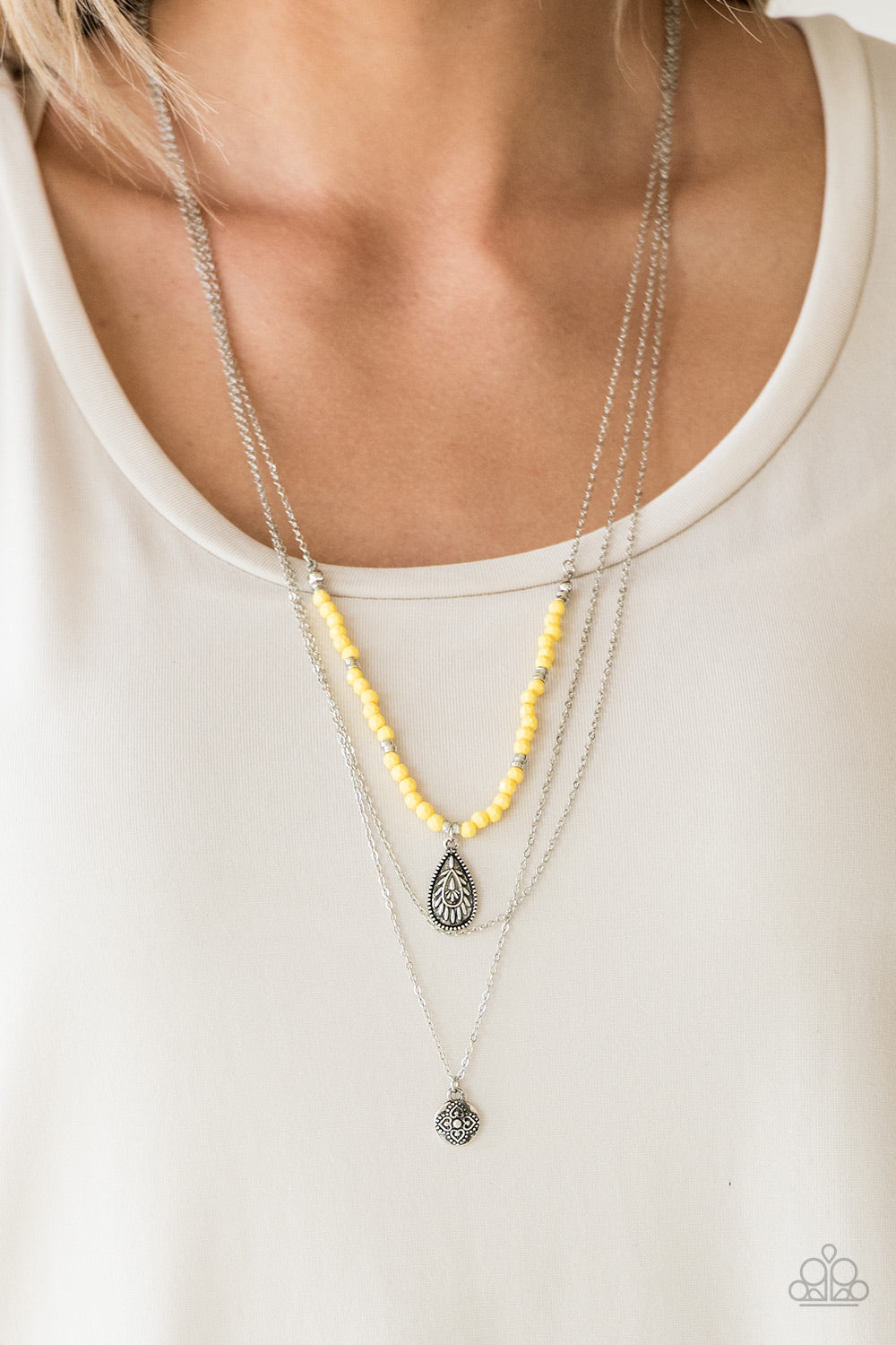 Mild Wild- Yellow and Silver Necklace- Paparazzi Accessories