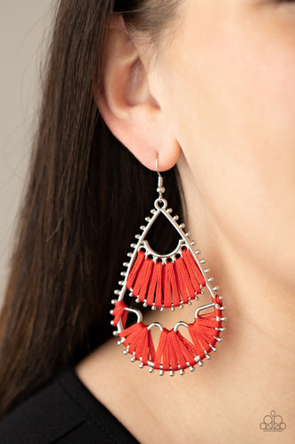 Samba Scene- Red and Silver Earrings- Paparazzi Accessories