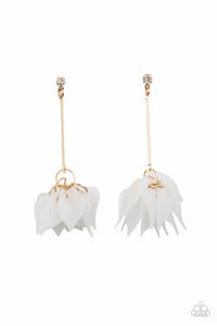 Suspended In Time- White and Gold Earrings- Paparazzi Accessories