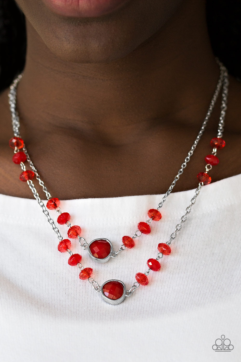 Gala Glow- Red and Silver Necklace- Paparazzi Accessories
