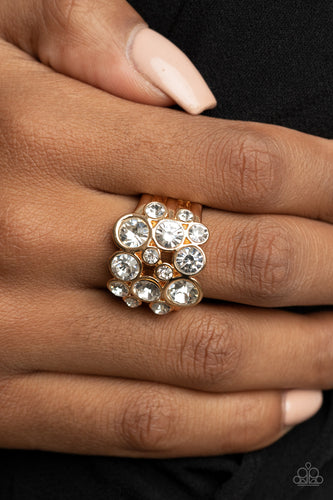 Bubbling Bravado- White and Gold Ring- Paparazzi Accessories