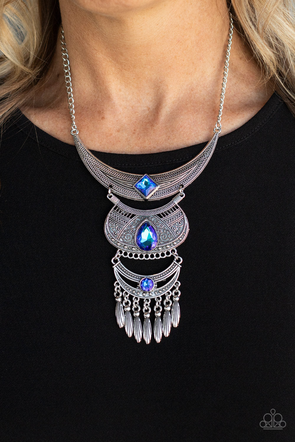 Lunar Enchantment- Blue and Silver Necklace- Paparazzi Accessories