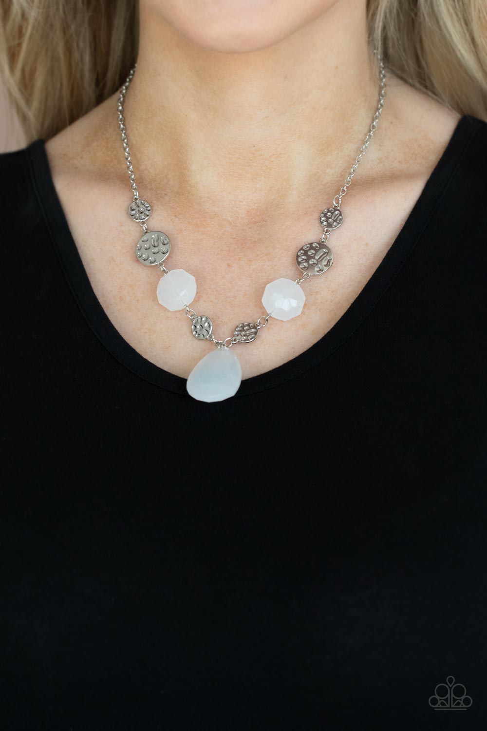 DEW What You Wanna DEW- White and Silver Necklace- Paparazzi Accessories