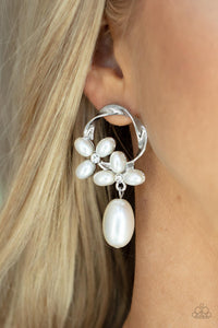 Elegant Expo- White and Silver Earrings- Paparazzi Accessories