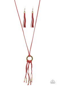 Feel at HOMESPUN- Red and Brass Necklace- Paparazzi Accessories