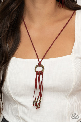 Feel at HOMESPUN- Red and Brass Necklace- Paparazzi Accessories