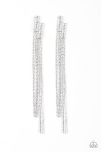Radio Waves- White and Silver Earrings- Paparazzi Accessories