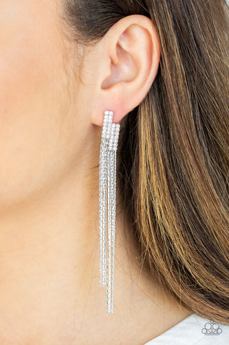Radio Waves- White and Silver Earrings- Paparazzi Accessories