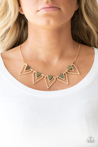 The Pack Leader- Green and Gold Necklace- Paparazzi Accessories