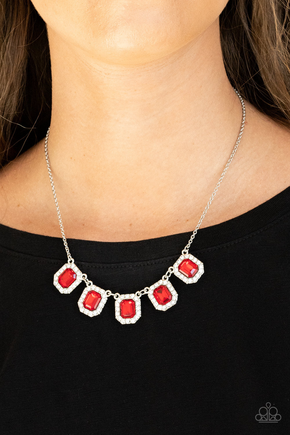 Red and silver on sale necklace paparazzi