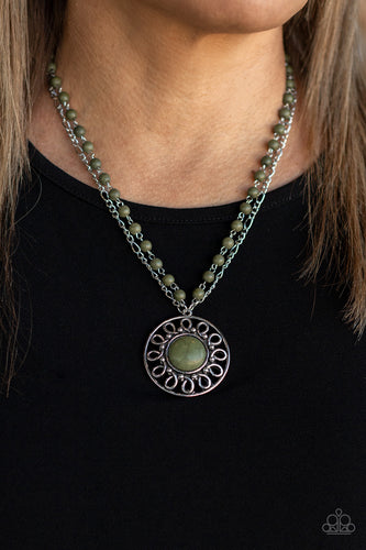 Sahara Suburb- Green and Silver Necklace- Paparazzi Accessories