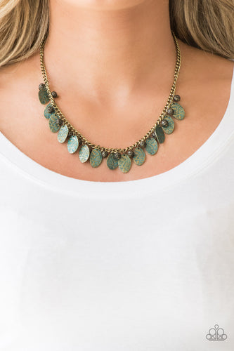 Vintage Gardens- Green and Brass Necklace- Paparazzi Accessories