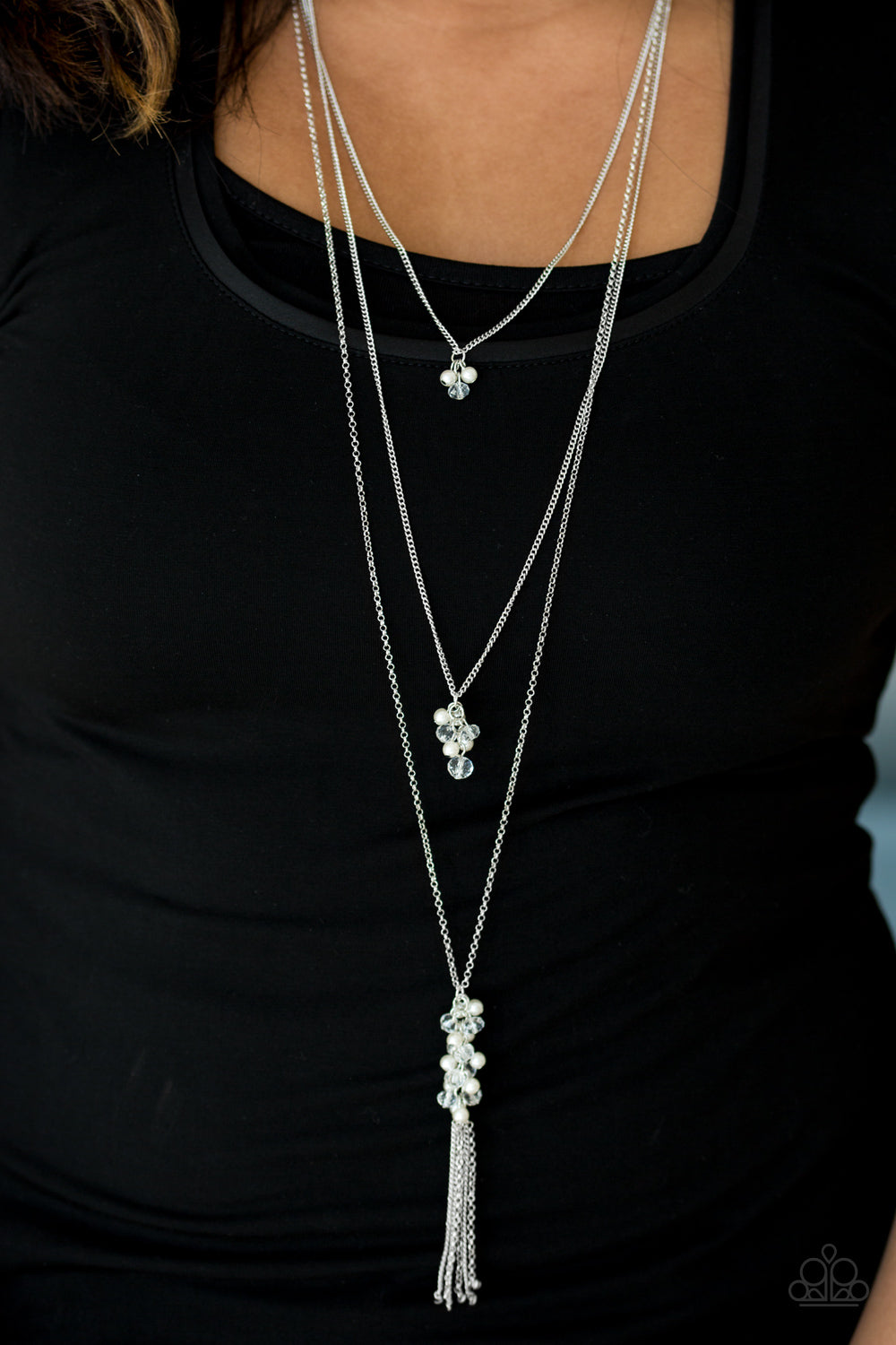 Crystal Cruiser- White and Silver Necklace- Paparazzi Accessories