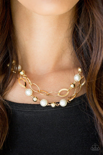 Glimmer Takes All- White and Gold Necklace- Paparazzi Accessories