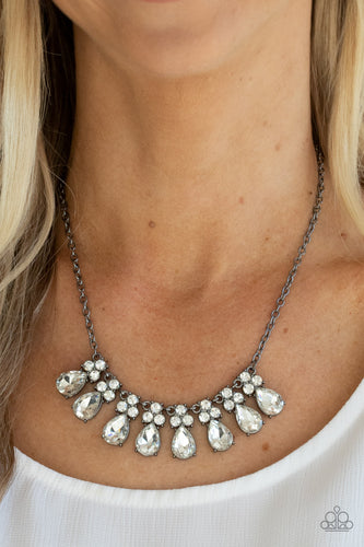 Sparkly Ever After- White and Gunmetal Necklace- Paparazzi Accessories
