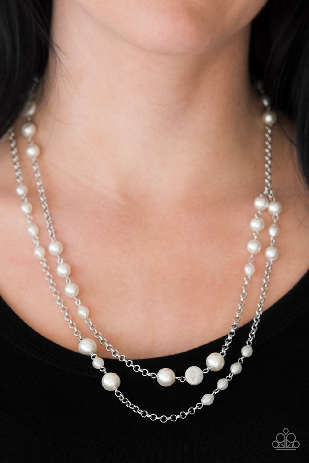 Pearl Promenade- White and Silver Necklace- Paparazzi Accessories