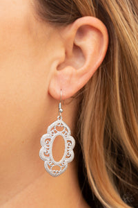 Mantras and Mandalas- White and Silver Earrings- Paparazzi Accessories