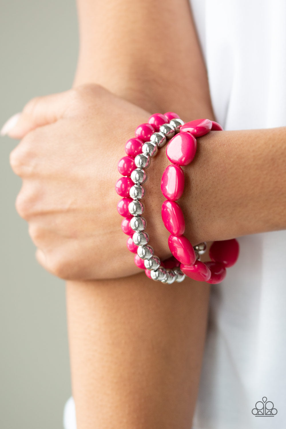 Color Venture- Pink and Silver Bracelets- Paparazzi Accessories