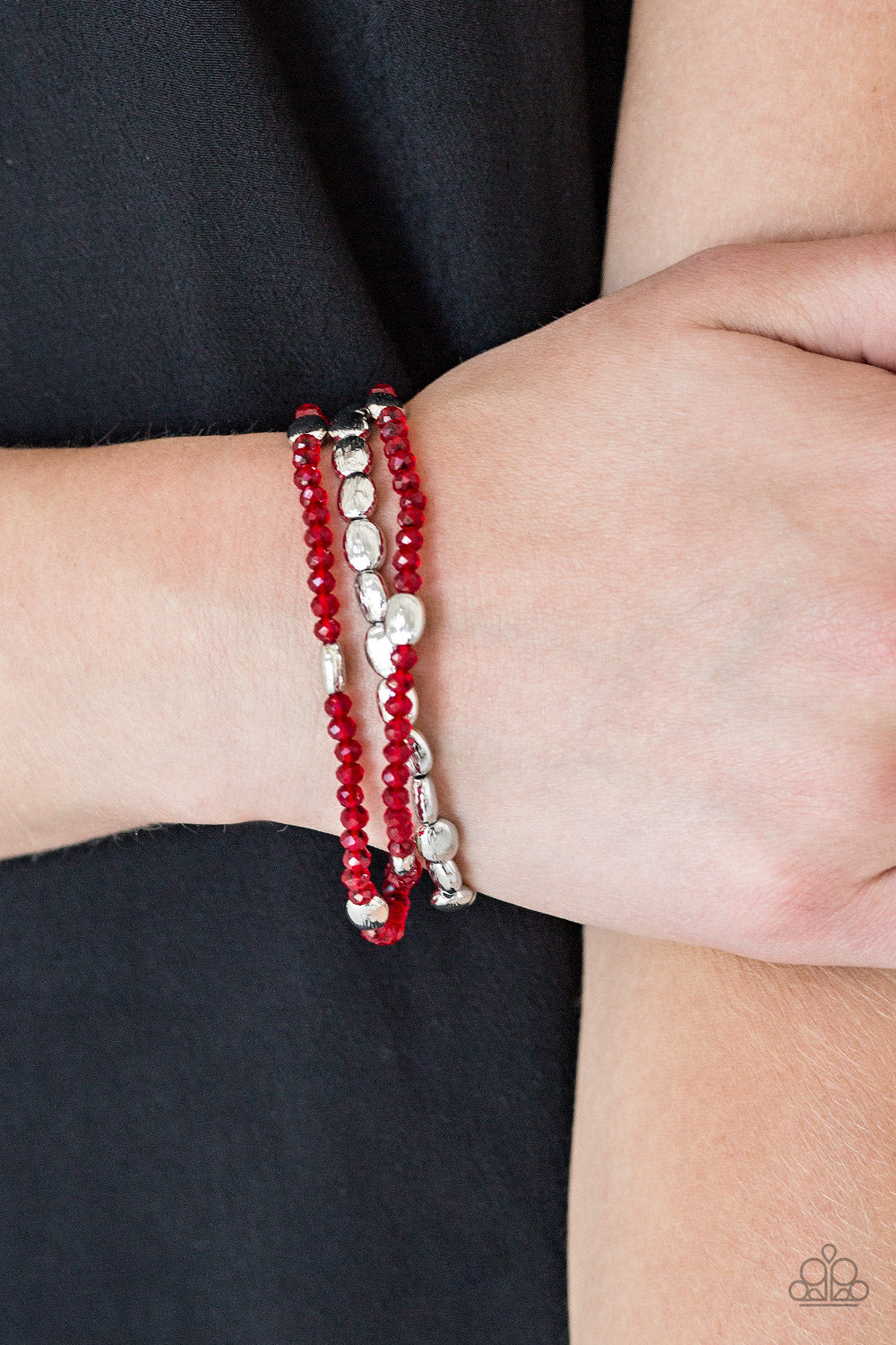 Hello Beautiful- Red and Silver Bracelets- Paparazzi Accessories