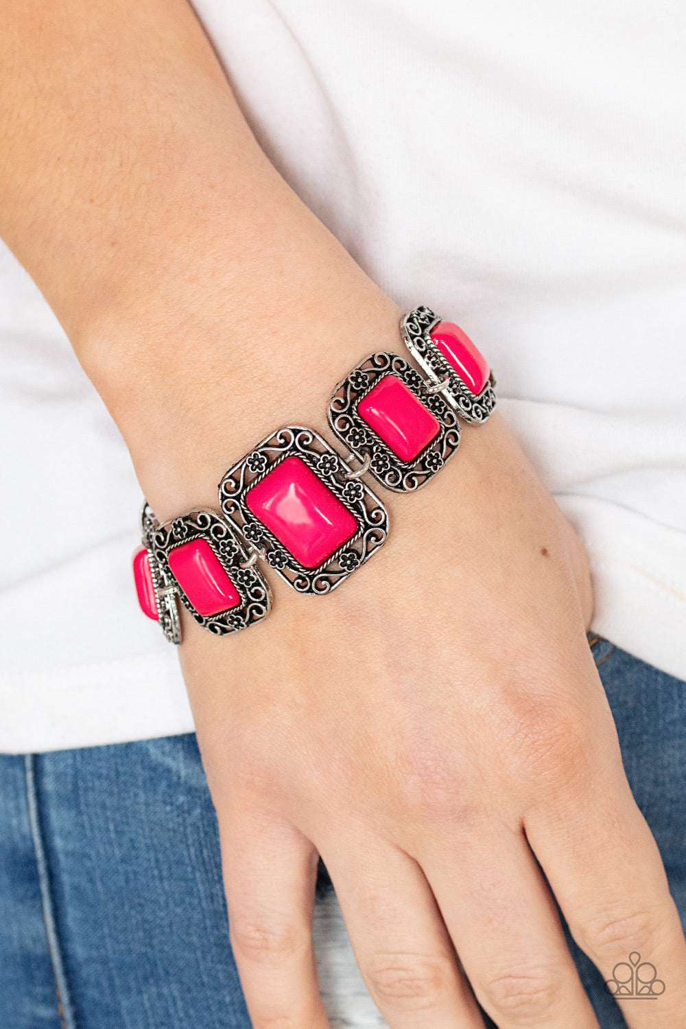 Retro Rodeo- Pink and Silver Bracelet- Paparazzi Accessories