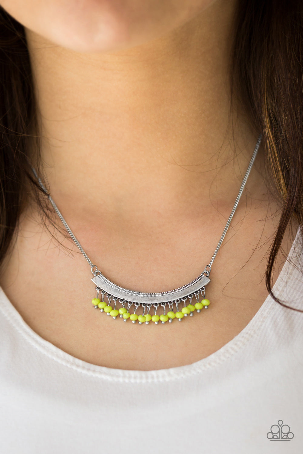 Fringe Fever- Green and Silver Necklace- Paparazzi Accessories