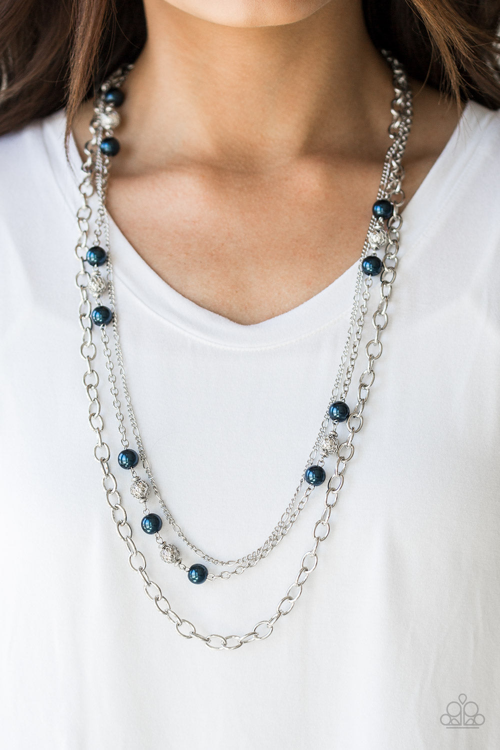Classical Cadence- Blue and Silver Necklace-  Paparazzi Accessories