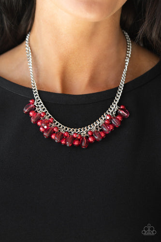 5th Avenue Flirtation- Red and Silver Necklace- Paparazzi Accessories