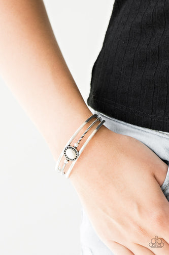 Borderline Borderland- White and Silver Bracelet- Paparazzi Accessories