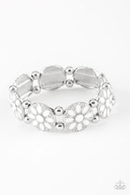 Load image into Gallery viewer, Dancing Dahlias- White and Silver Bracelet- Paparazzi Accessories