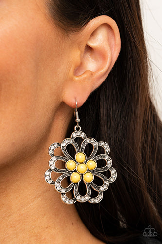 Dazzling Dewdrops- Yellow and Silver Earrings- Paparazzi Accessories