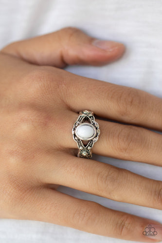 Definitely DOT!- White and Silver Ring- Paparazzi Accessories
