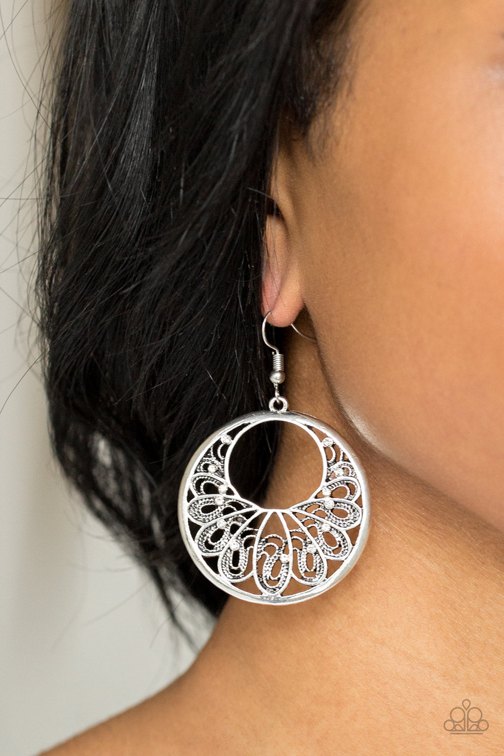 Fancy That- White and Silver Earrings- Paparazzi Accessories