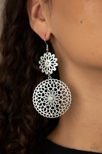 Garden Mantra- White and Silver Earrings- Paparazzi Accessories