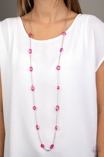 Glassy Glamorous- Pink and Silver Necklace- Paparazzi Accessories