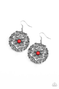 Grove Groove- Red and Silver Earrings- Paparazzi Accessories