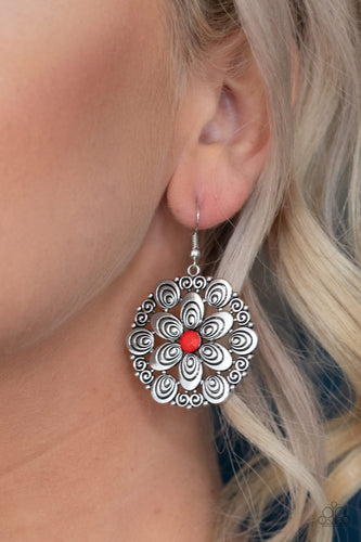 Grove Groove- Red and Silver Earrings- Paparazzi Accessories