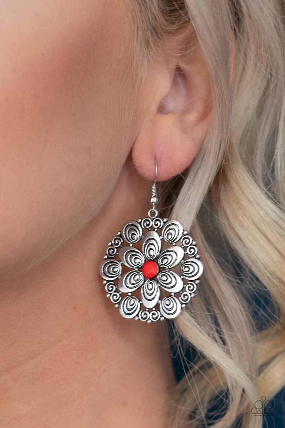 Grove Groove- Red and Silver Earrings- Paparazzi Accessories
