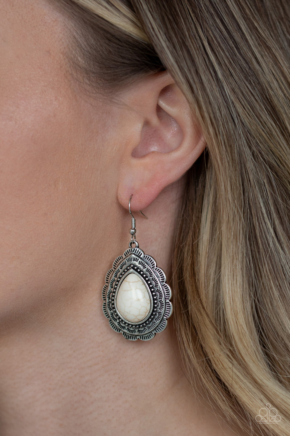 Mountain Mover- White and Silver Earrings- Paparazzi Accessories