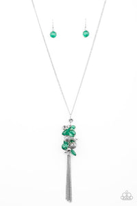Party Girl Glow- Green and Silver Necklace- Paparazzi Accessories