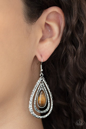 Teardrop Torrent- Brown and Silver Earrings- Paparazzi Accessories