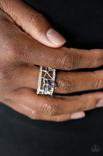 Tilted Twinkle- Purple and Silver Ring- Paparazzi Accessories