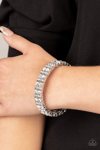 Mic Dropping Drama - White and Silver Bracelet- Paparazzi Accessories