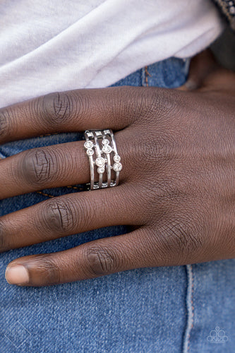 Sparkle Showdown- White and Silver Ring- Paparazzi Accessories