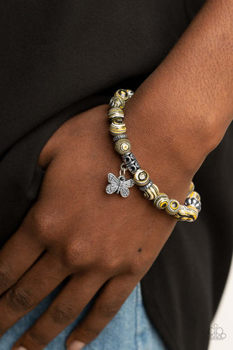 Butterfly Wishes- Yellow and Silver Bracelet- Paparazzi Accessories