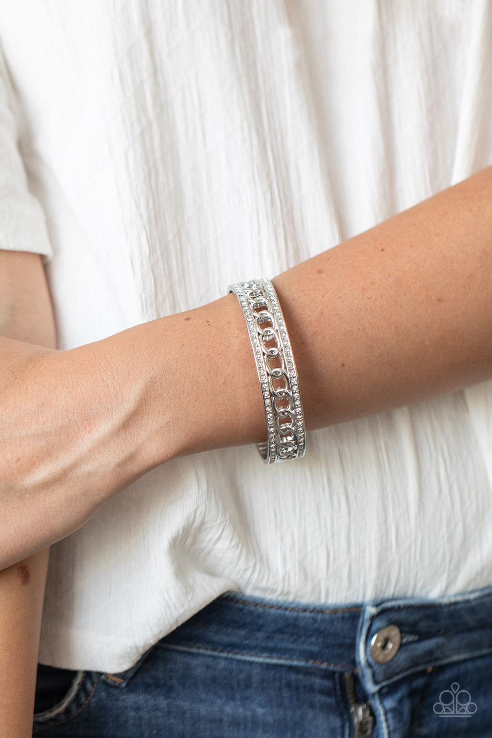 Couture Court- White and Silver Bracelet- Paparazzi Accessories